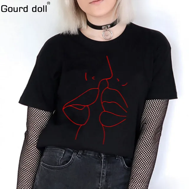 2018 Tumblr Lips T Shirt Women Summer O-Neck Casual Print