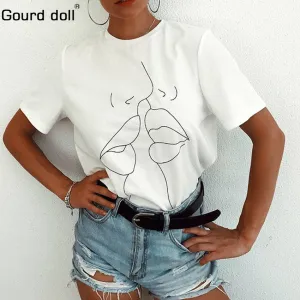 2018 Tumblr Lips T Shirt Women Summer O-Neck Casual Print