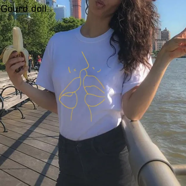 2018 Tumblr Lips T Shirt Women Summer O-Neck Casual Print