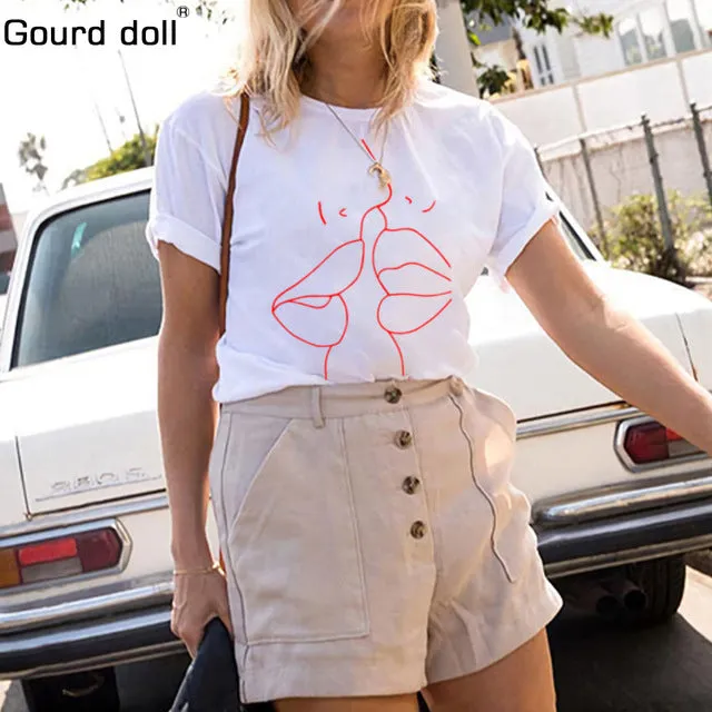 2018 Tumblr Lips T Shirt Women Summer O-Neck Casual Print