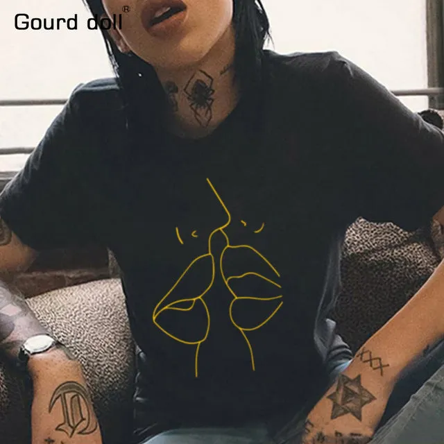 2018 Tumblr Lips T Shirt Women Summer O-Neck Casual Print