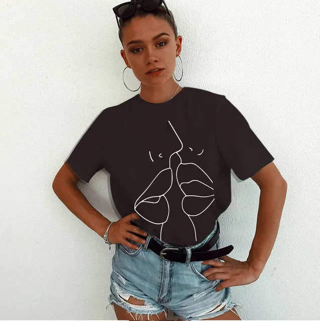 2018 Tumblr Lips T Shirt Women Summer O-Neck Casual Print
