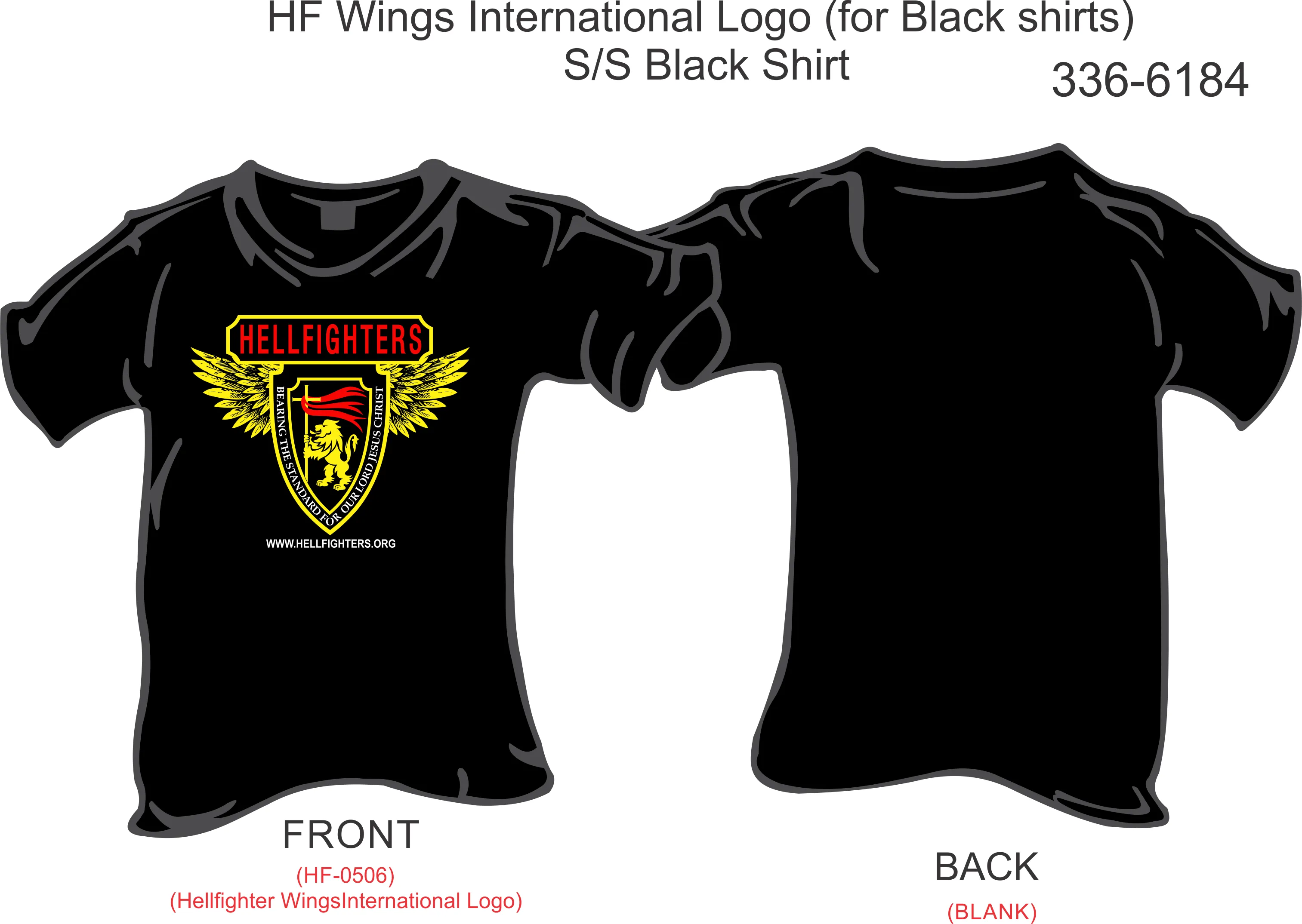 336-6184 T-Shirt, Short Sleeve, Hellfighters International Logo (Black)
