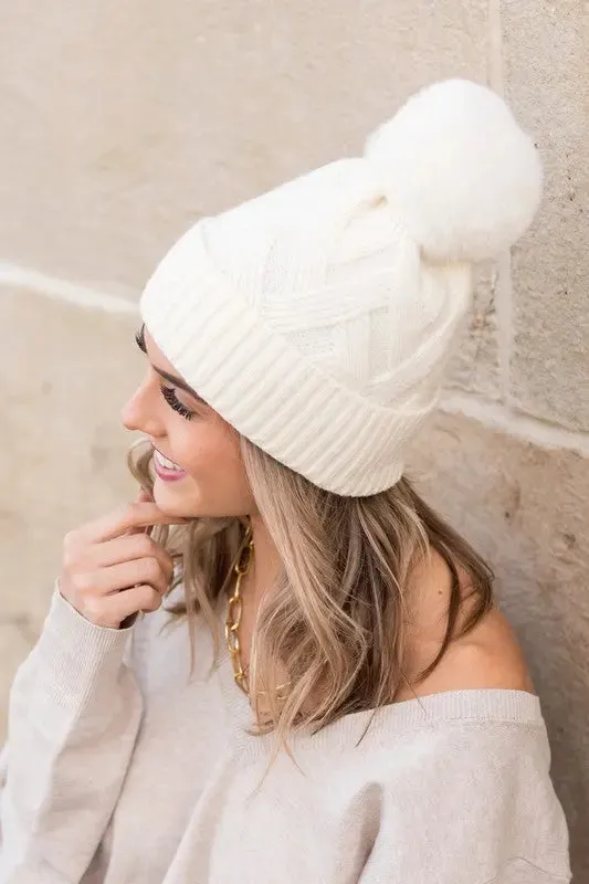 Aili's Corner Chunky Knit Fur Pom Beanie