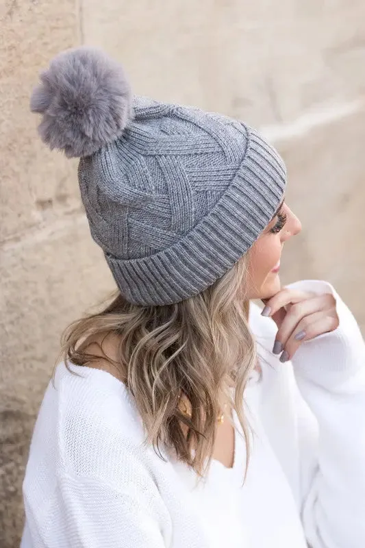 Aili's Corner Chunky Knit Fur Pom Beanie