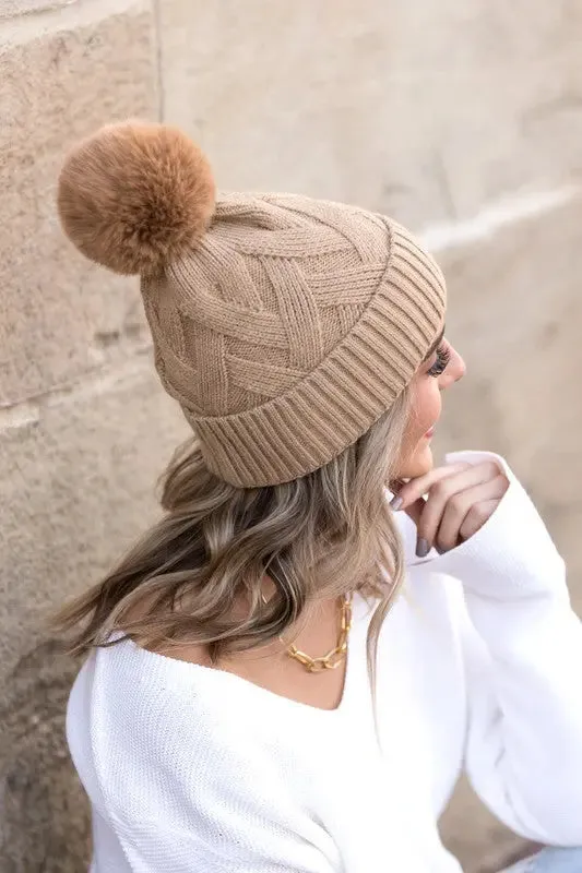 Aili's Corner Chunky Knit Fur Pom Beanie