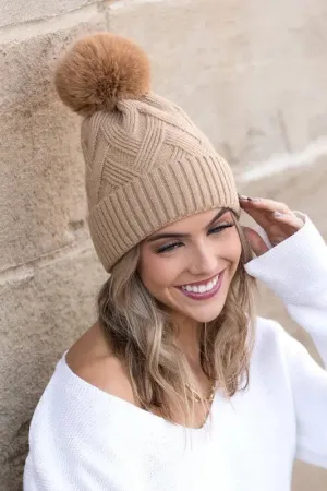 Aili's Corner Chunky Knit Fur Pom Beanie