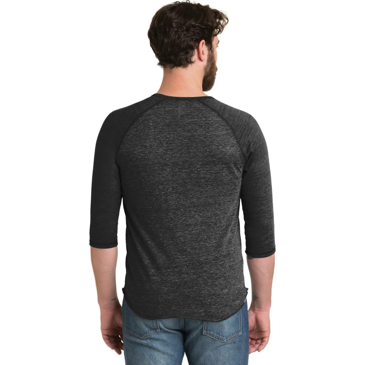 Alternative Men's Eco Black Eco-Jersey 3/4-Sleeve Raglan Henley