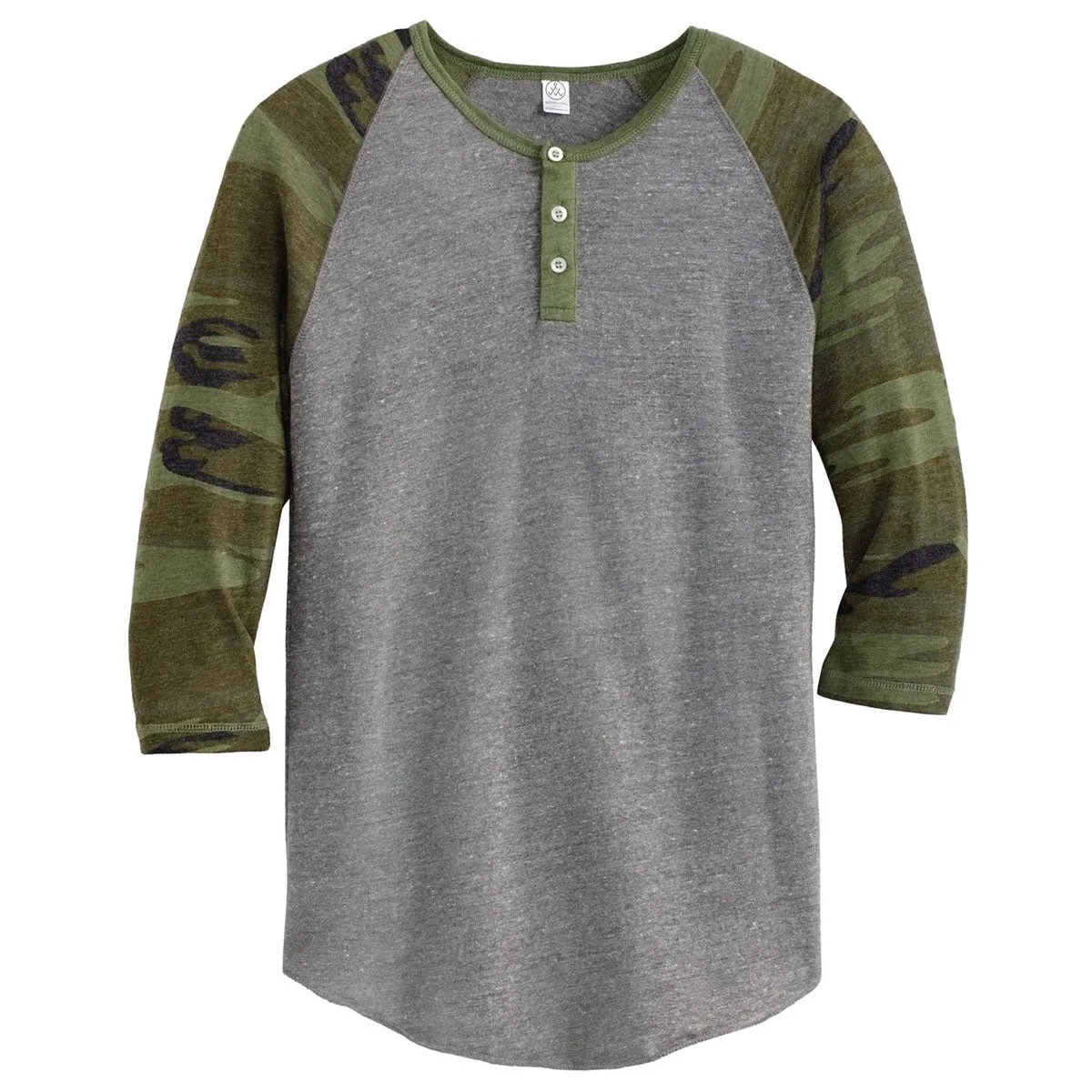 Alternative Men's Eco Grey/Camo Eco-Jersey 3/4-Sleeve Raglan Henley
