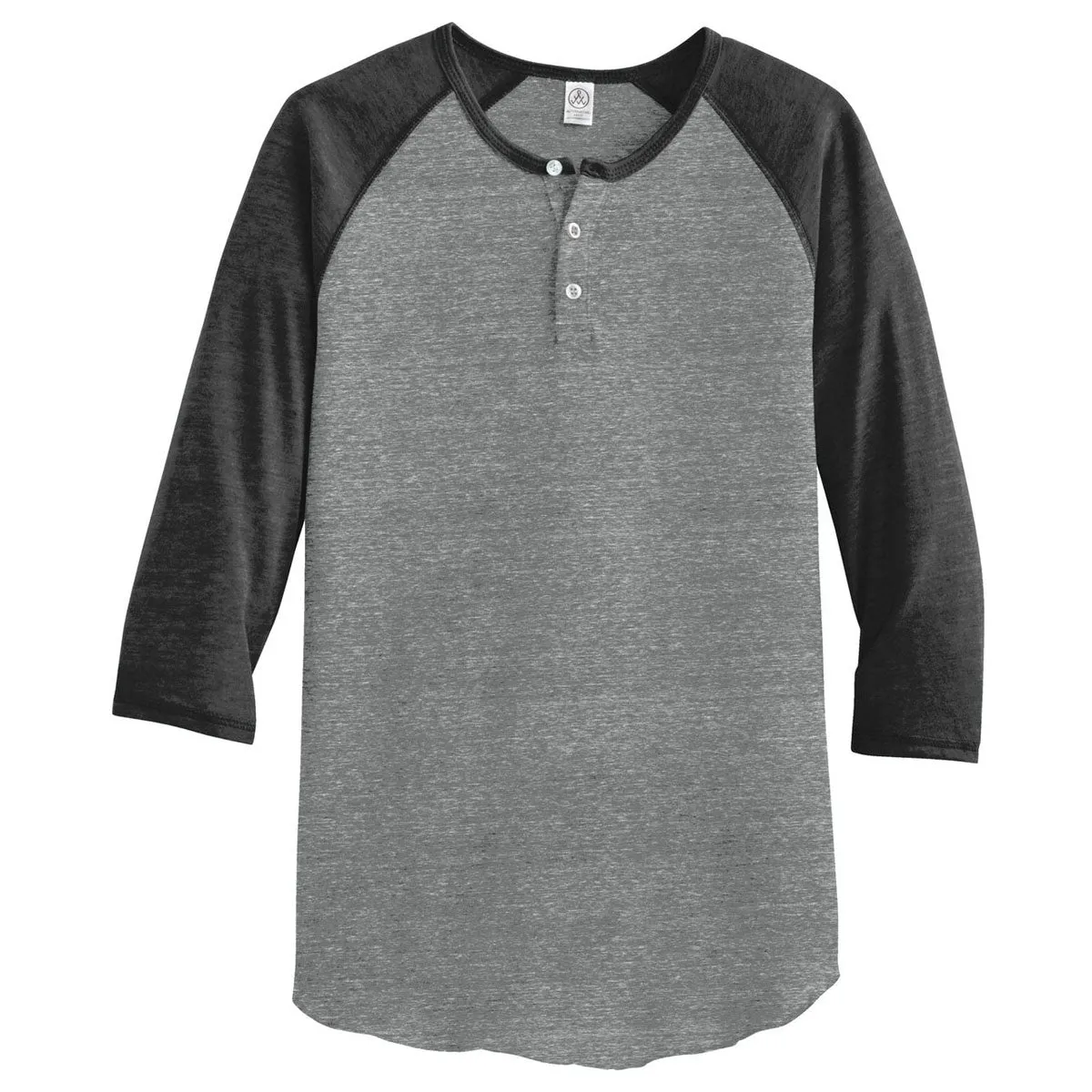 Alternative Men's Eco Grey/Eco Black Eco-Jersey 3/4-Sleeve Raglan Henley
