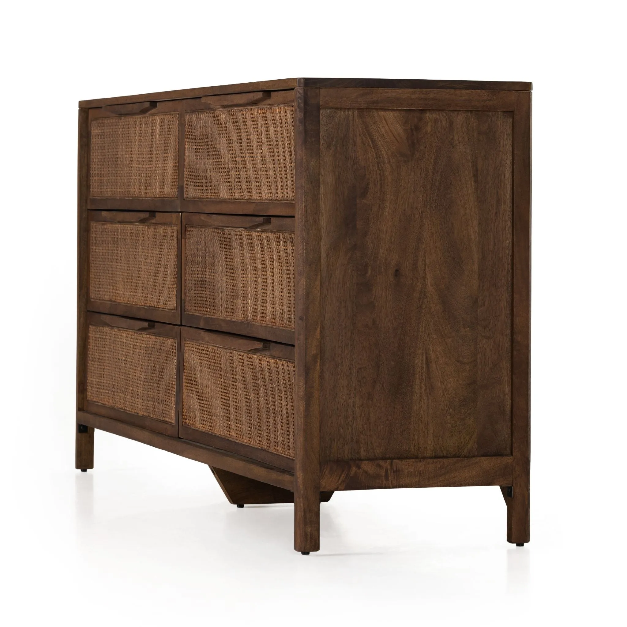 Brown-washed Mango Caned 6 Drawer Dresser