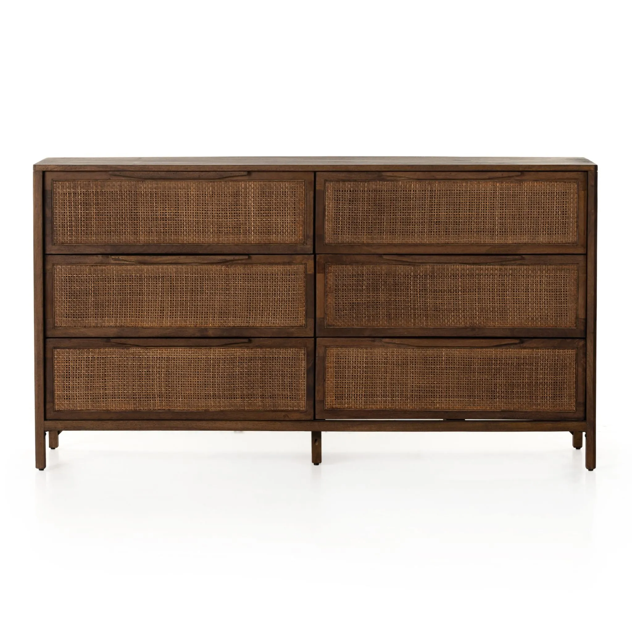 Brown-washed Mango Caned 6 Drawer Dresser