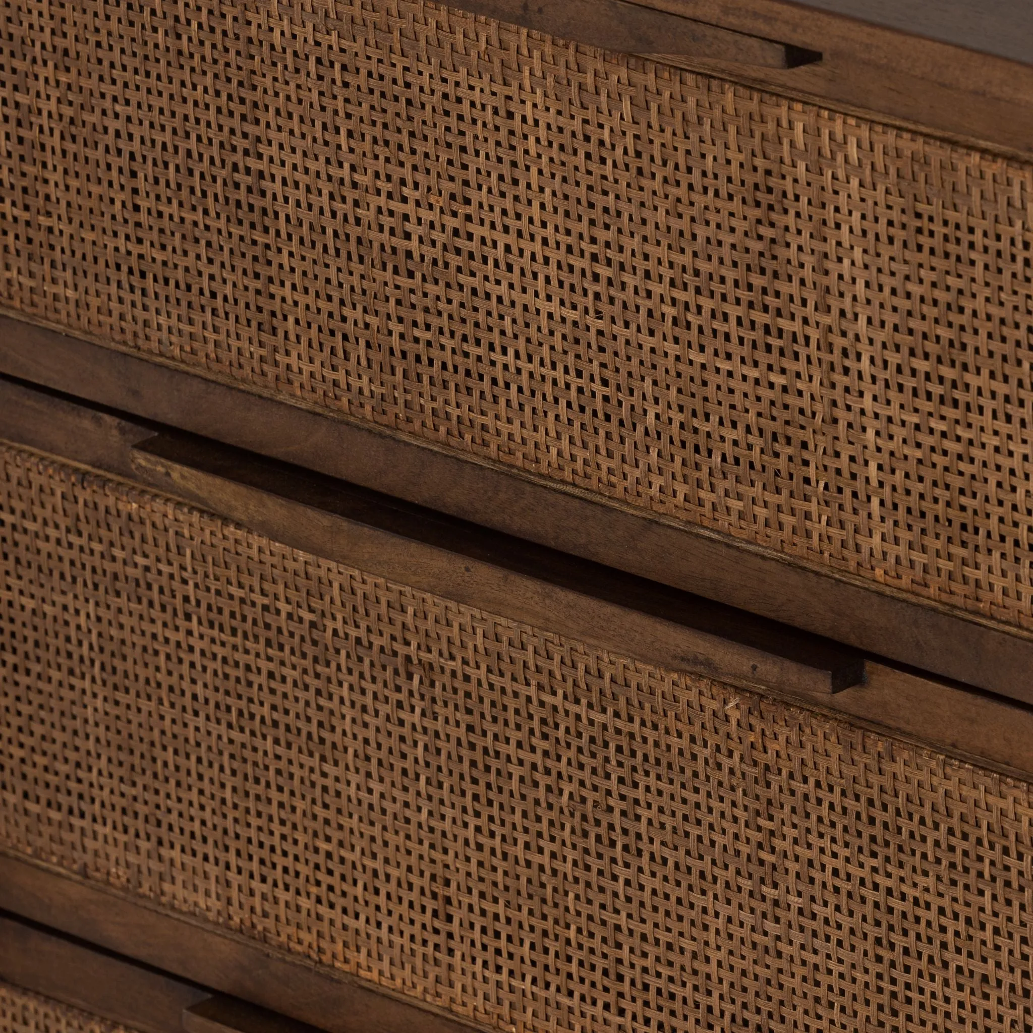 Brown-washed Mango Caned 6 Drawer Dresser