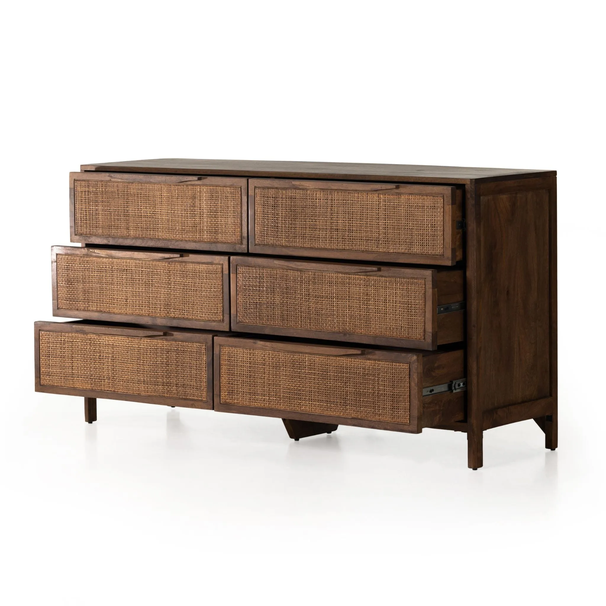 Brown-washed Mango Caned 6 Drawer Dresser