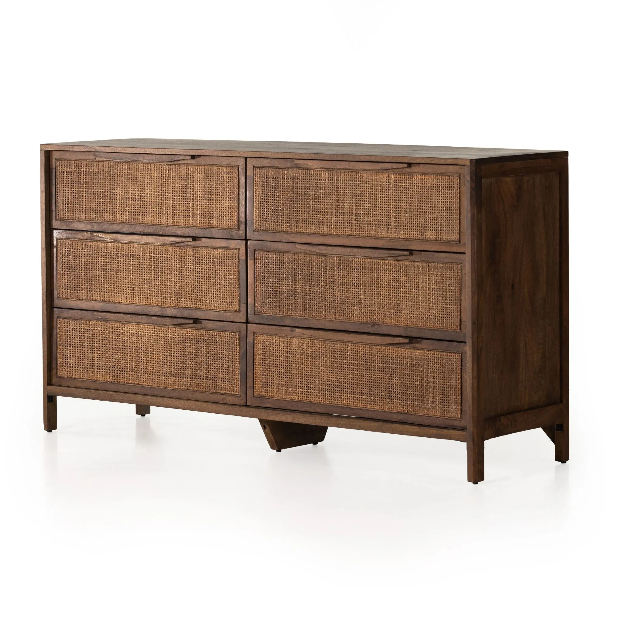 Brown-washed Mango Caned 6 Drawer Dresser