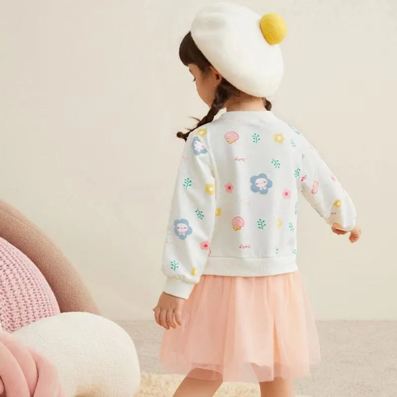 Bunny Floral Plush Sweatshirt Tulle Dress