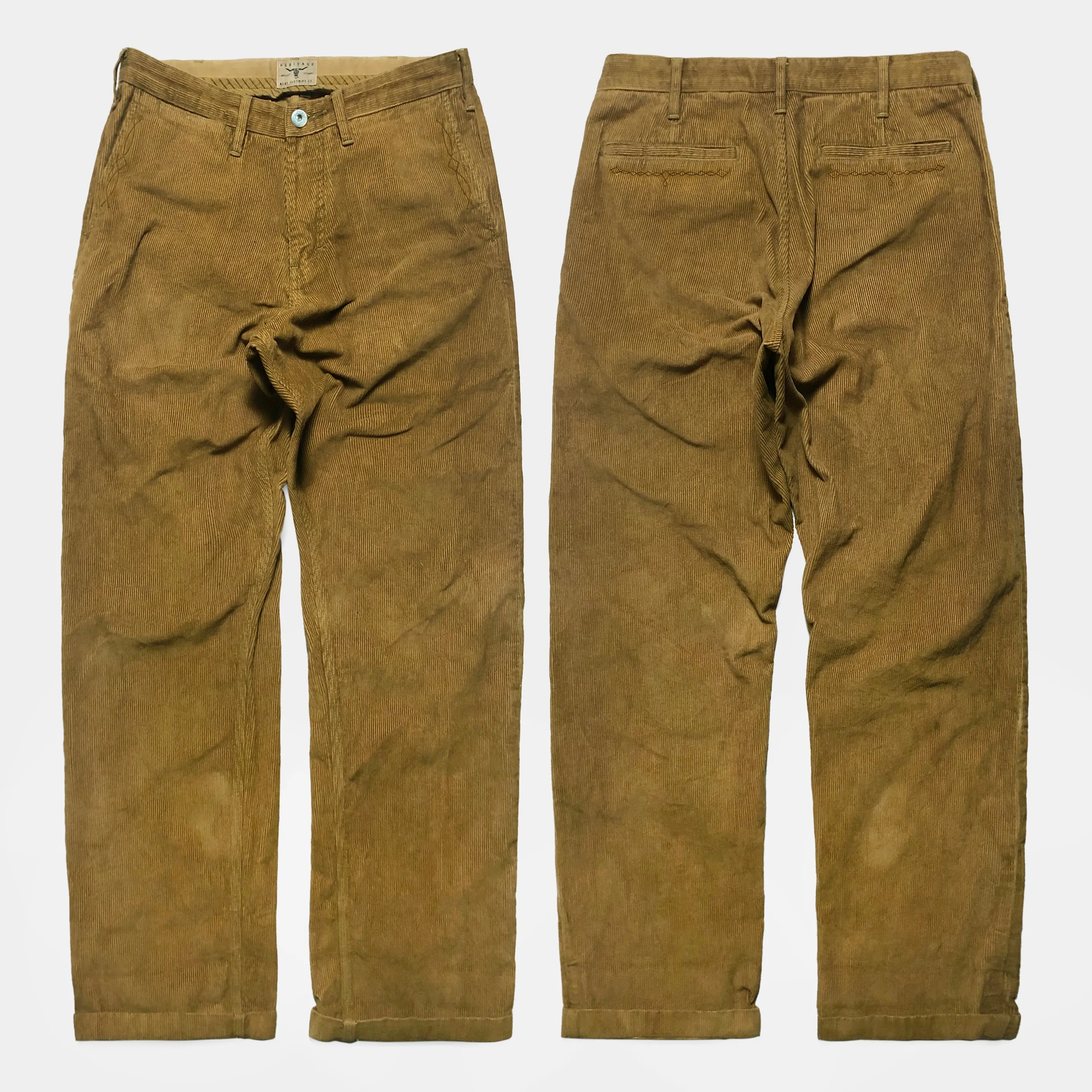 BZEN M.1028 1848.HARRY REGULAR STRAIGHT 5 POCKET FLAT FRONT VEGGIE DYED CORDUROY CHINO-11W-E0 CARAMEL