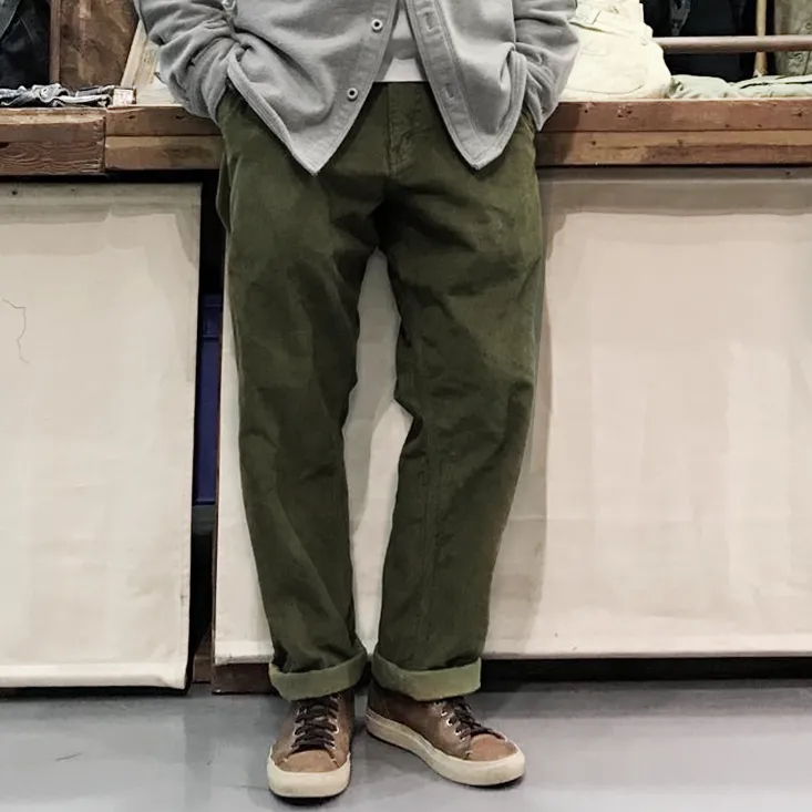 BZEN M.1028 1848.HARRY REGULAR STRAIGHT 5 POCKET FLAT FRONT VEGGIE DYED CORDUROY CHINO-11W-E0 SEAWEED