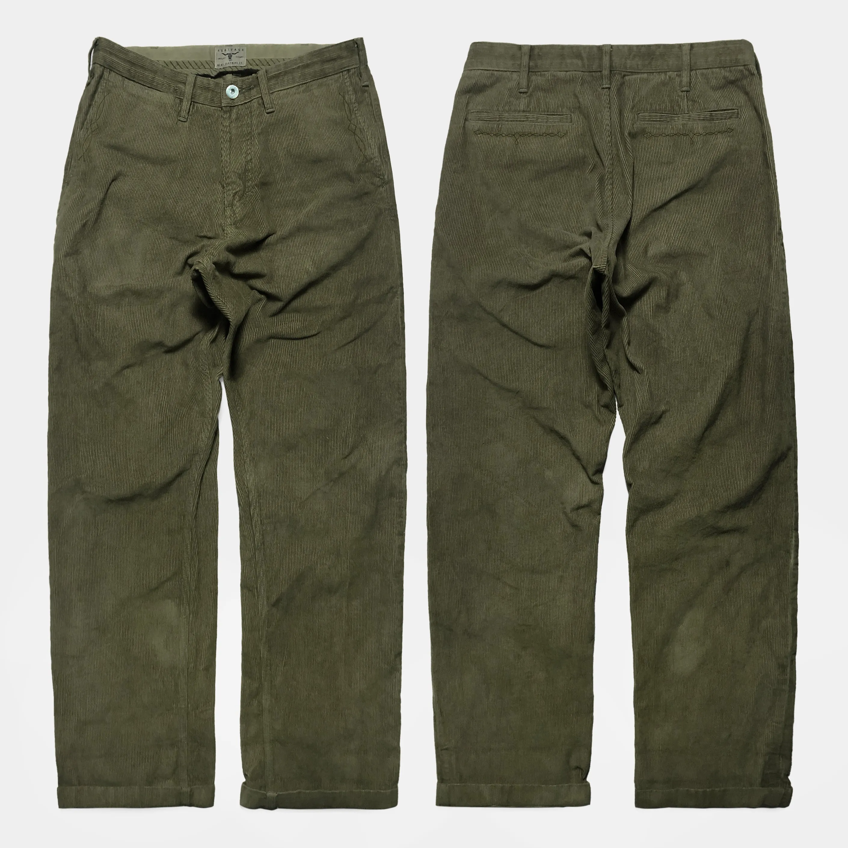 BZEN M.1028 1848.HARRY REGULAR STRAIGHT 5 POCKET FLAT FRONT VEGGIE DYED CORDUROY CHINO-11W-E0 SEAWEED