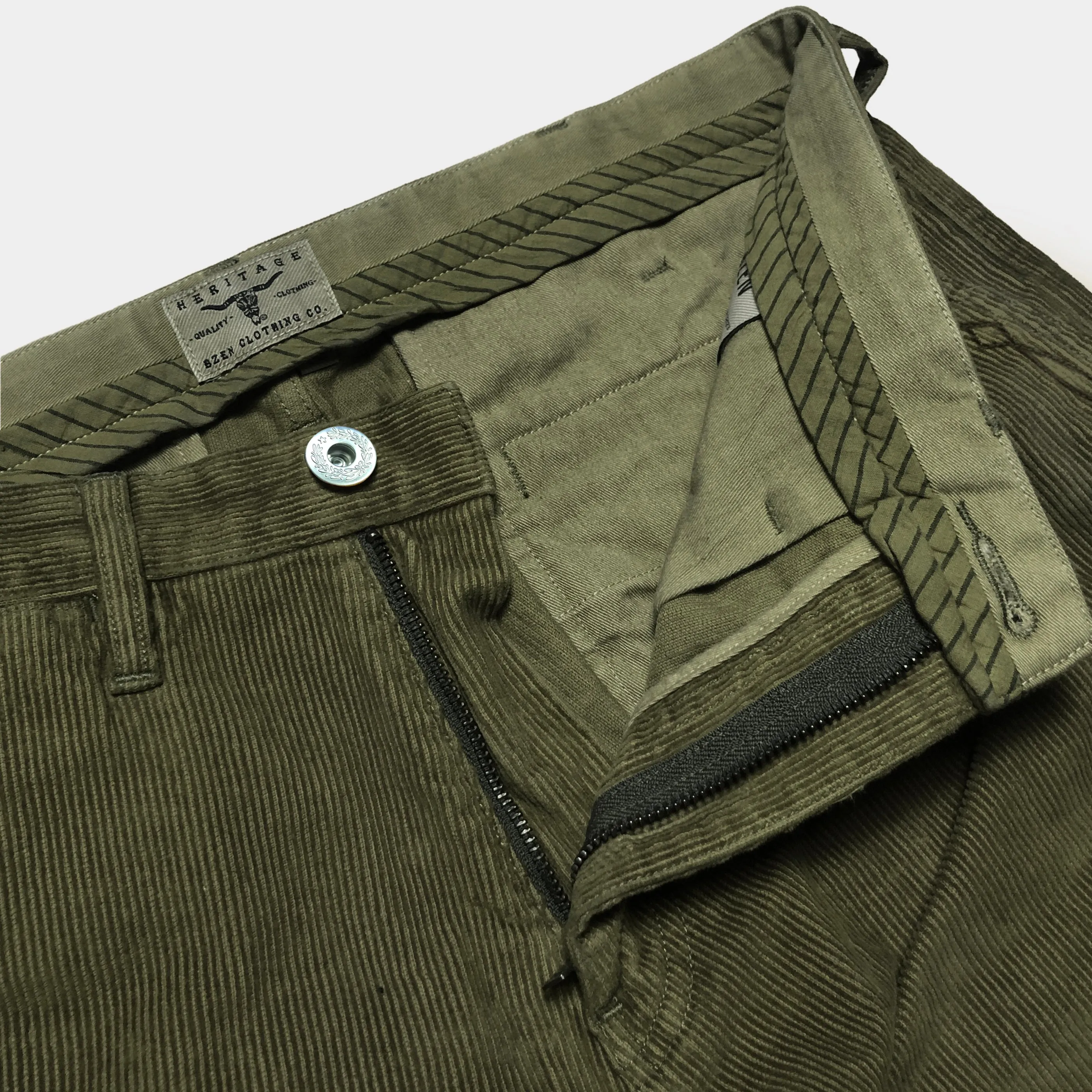 BZEN M.1028 1848.HARRY REGULAR STRAIGHT 5 POCKET FLAT FRONT VEGGIE DYED CORDUROY CHINO-11W-E0 SEAWEED