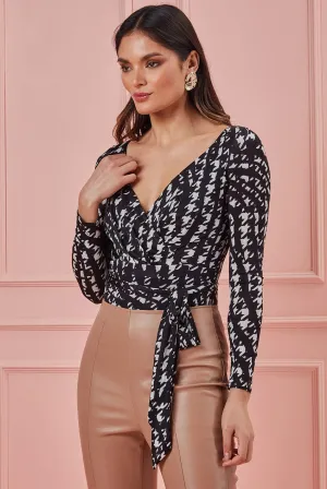 City Goddess Monoprint Long Sleeve Wrap Bodysuit