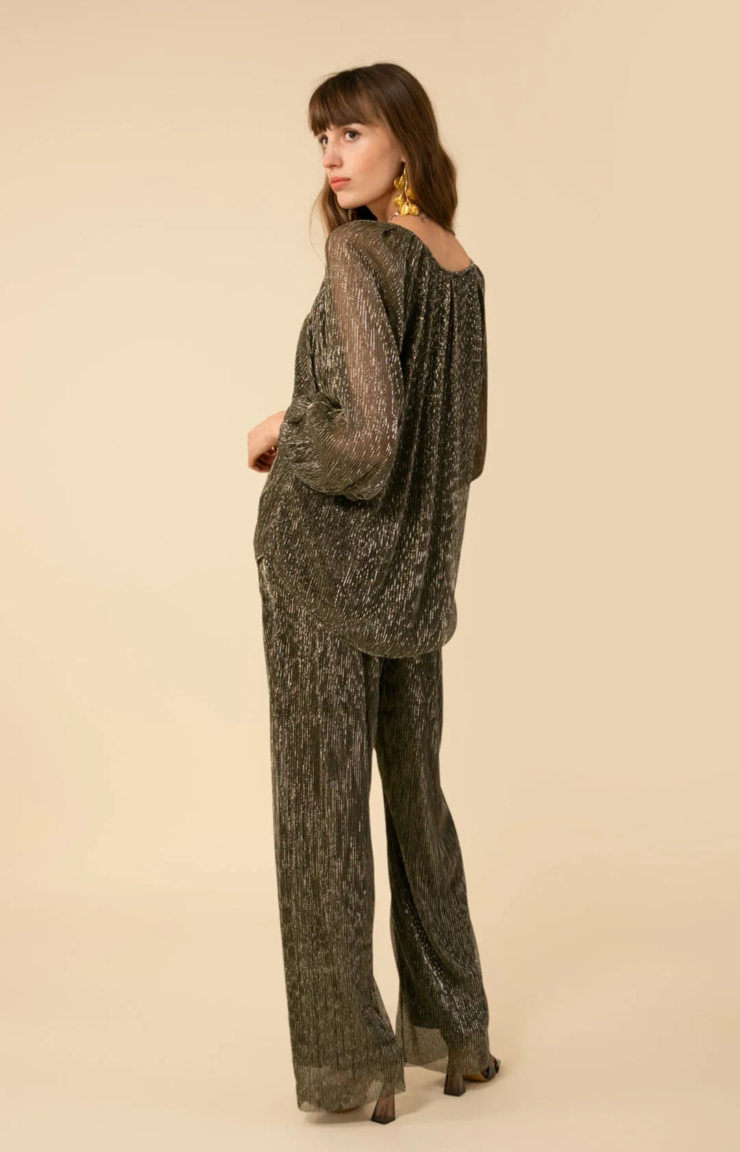 Clemence Lurex Crinkle Mesh Pant
