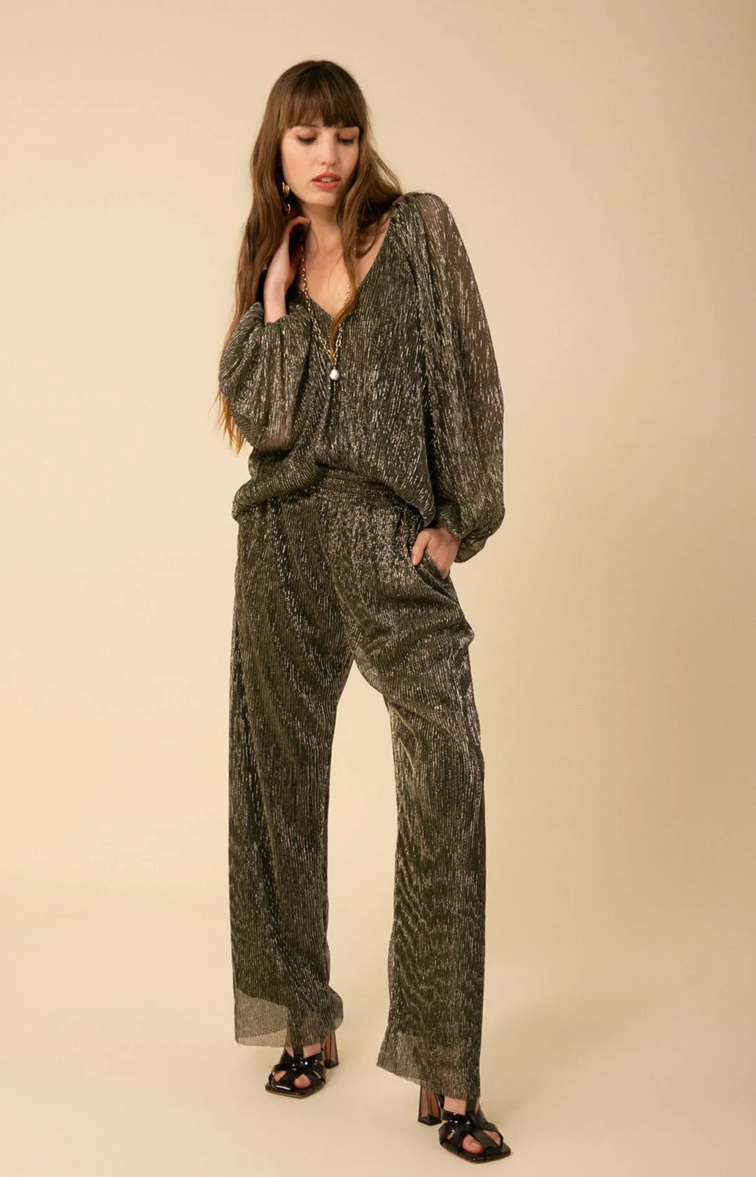 Clemence Lurex Crinkle Mesh Pant