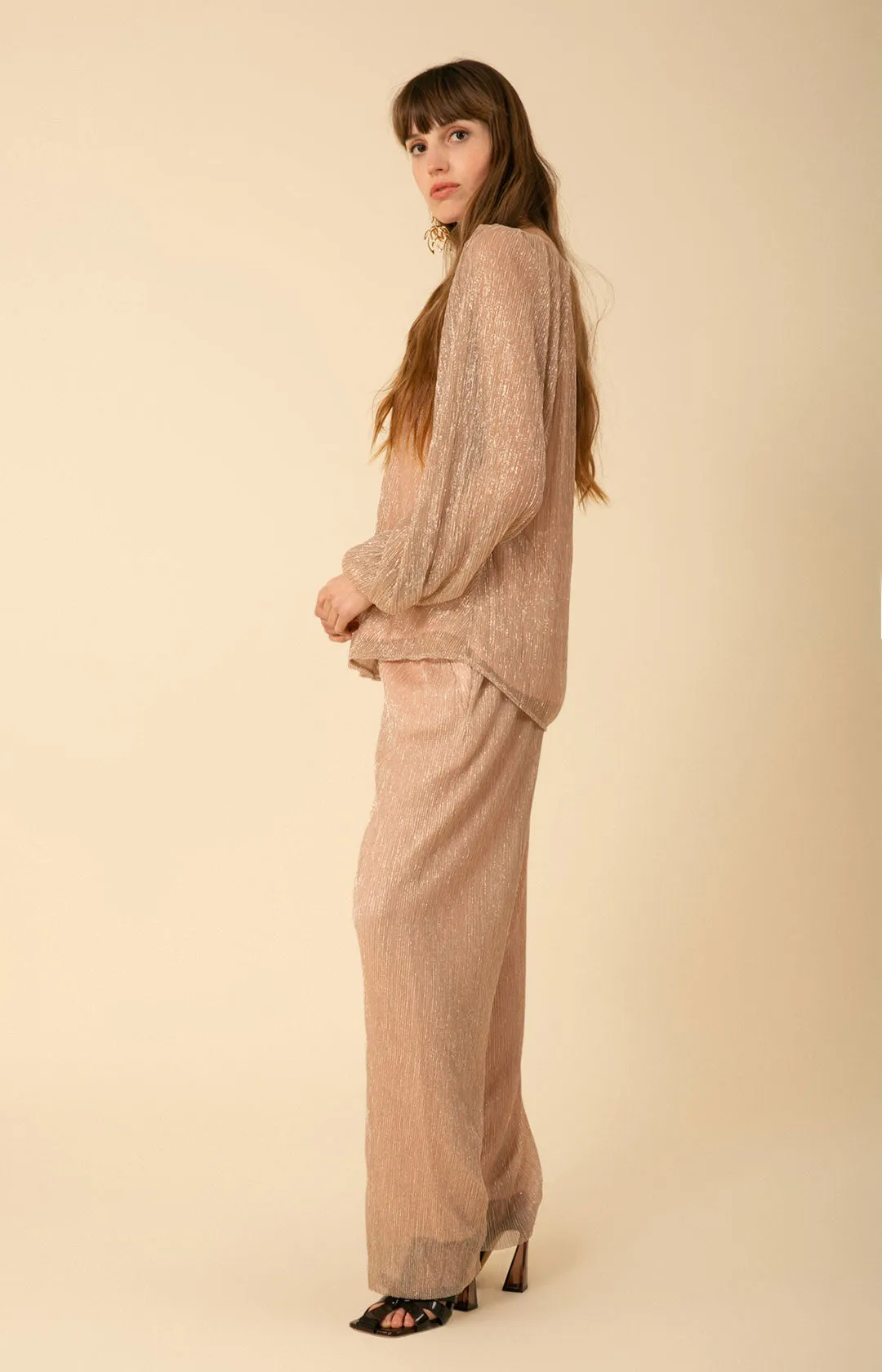 Clemence Lurex Crinkle Mesh Pant