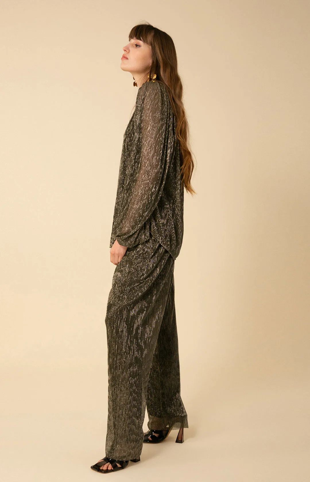 Clemence Lurex Crinkle Mesh Pant