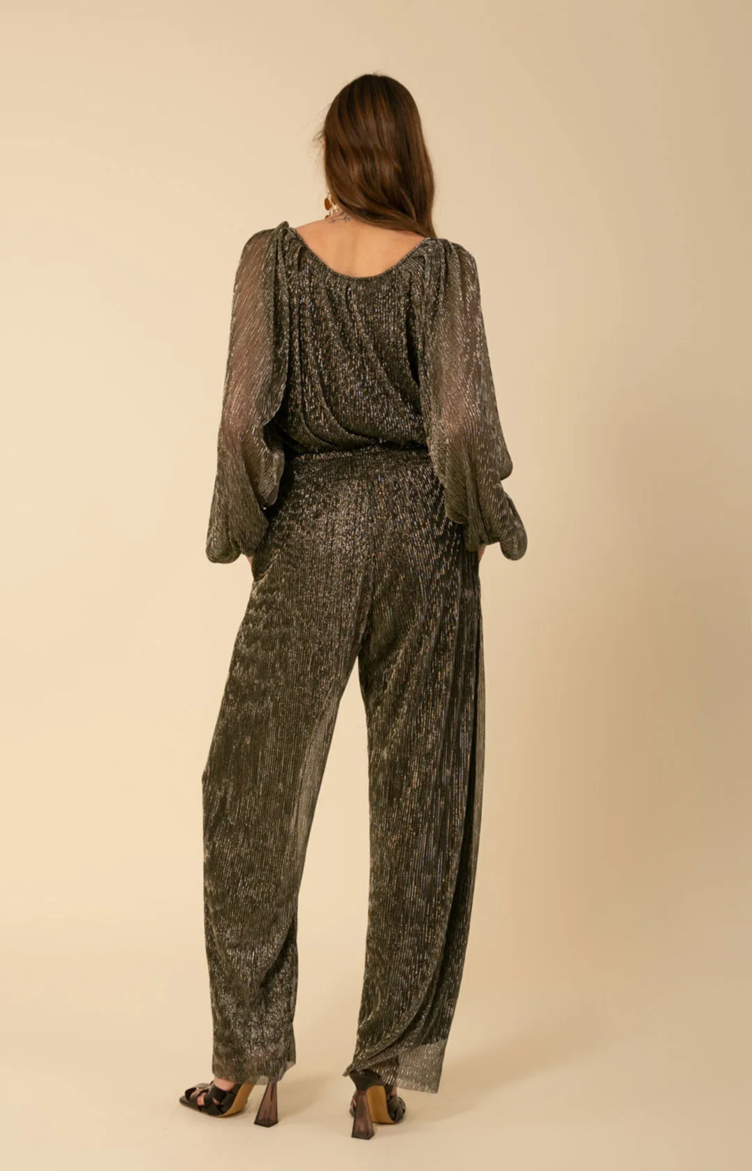 Clemence Lurex Crinkle Mesh Pant