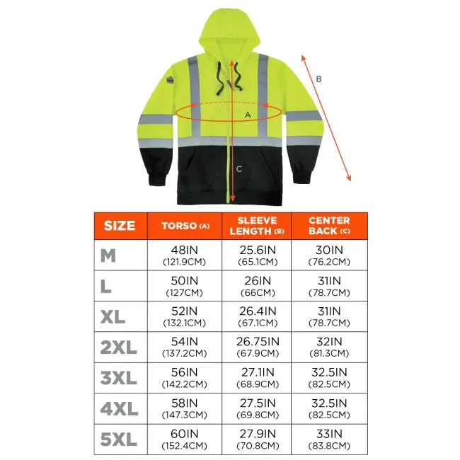 Ergodyne GloWear 8372 Type R Class 3 Zip-Up Hi-Vis Hooded Sweatshirt - Lime
