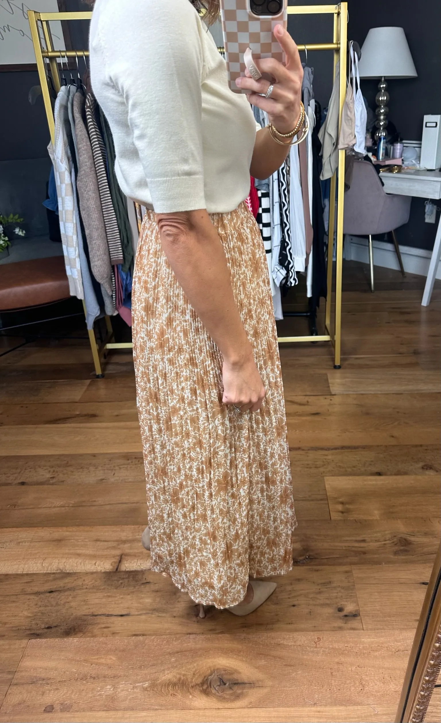 Get Away With It Floral Pleated Skirt - Amber