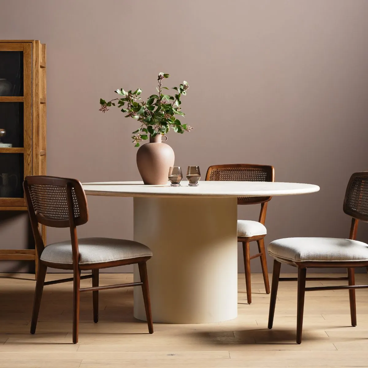 Italian Bistro-style Dining Table, Cream Marble 60"
