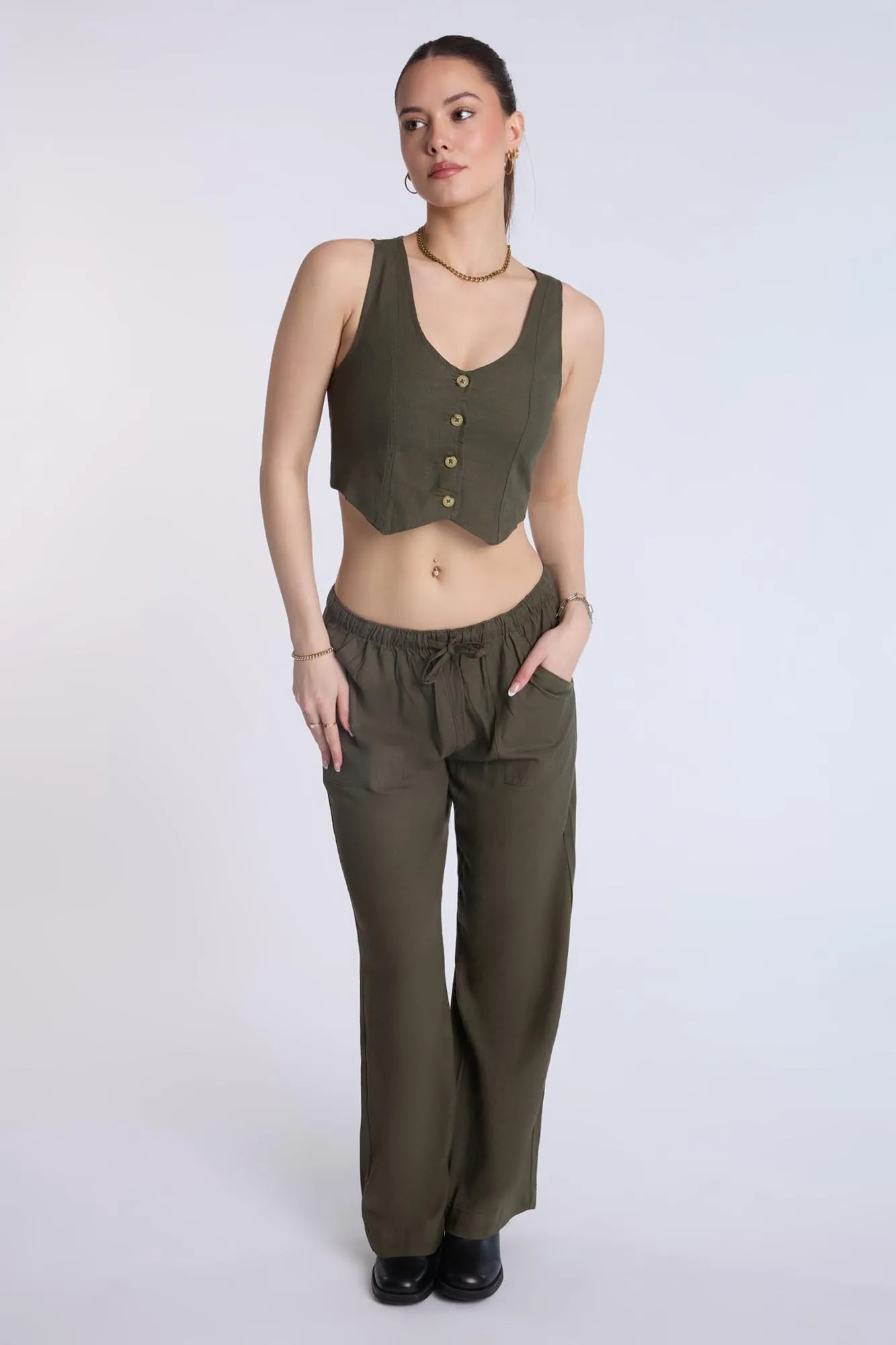 Linen-Blend Tailored Vest