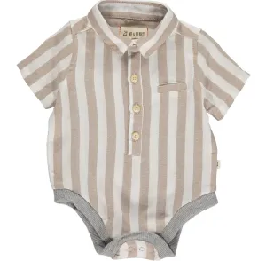 Me & Henry - Short Sleeved Henley Onesie in Beige Stripes