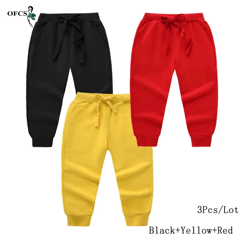 New Arrival Children's Pants Spring Cotton Lacing Pocket Jogger Sweatpants Boys Girls Clothing 2-12Years Old 1-3Pcs/Lot Trousers