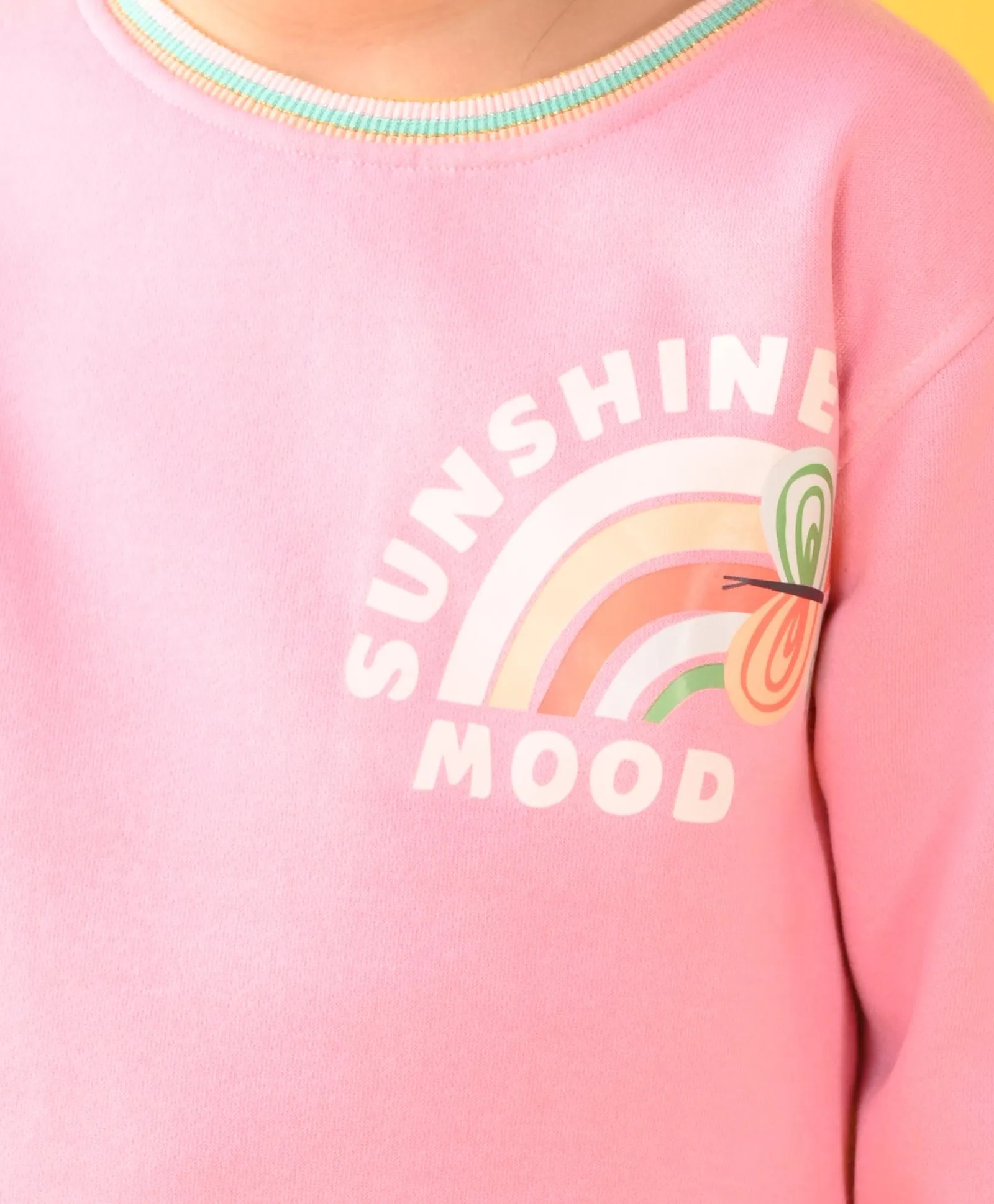 PINK SUNSHINE MULTICOLORED RIB FLEECE SWEATSHIRT ECRU JOGGER SET - PINK  / ECRU