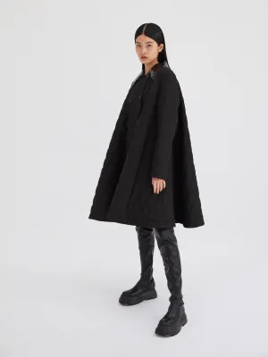 Quilted A-line Coat With High Shine Collar