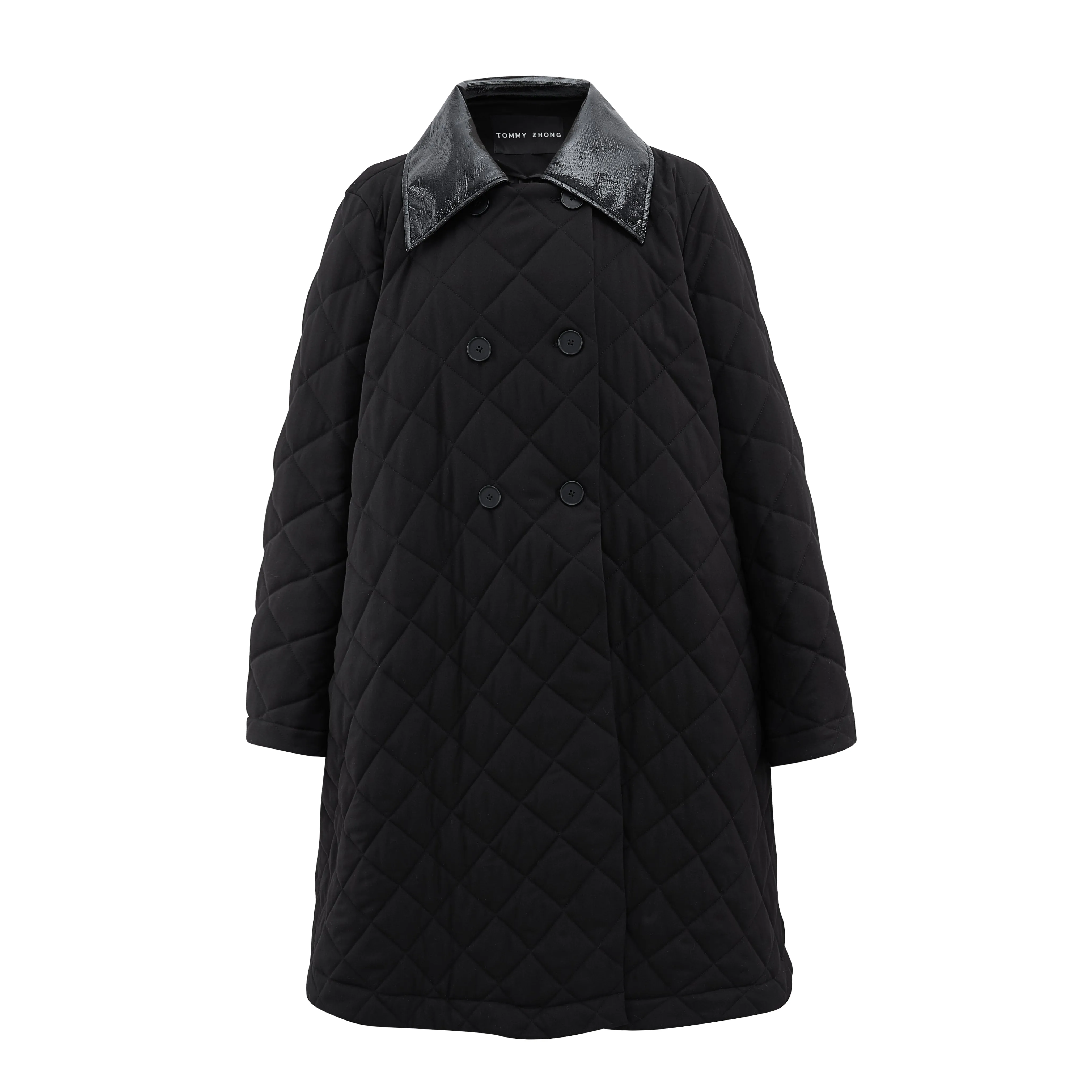 Quilted A-line Coat With High Shine Collar