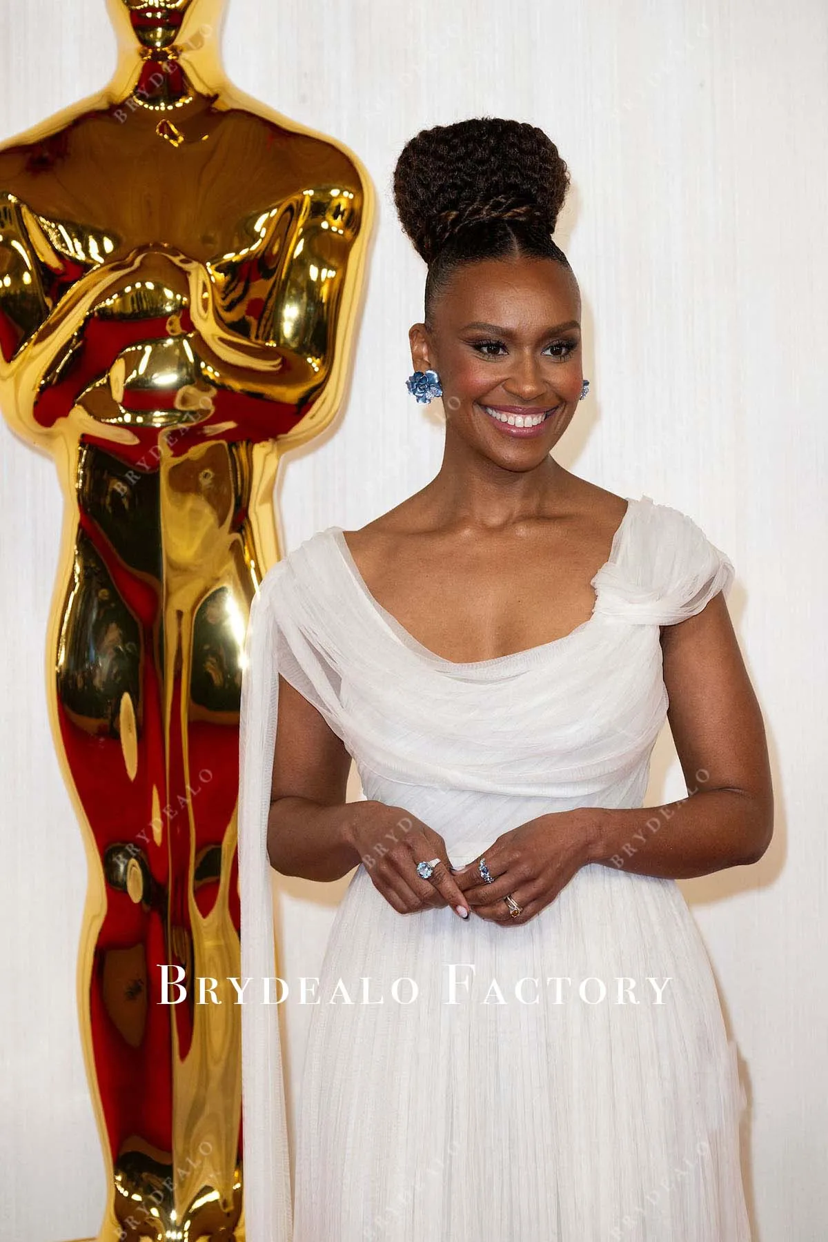 Ryan Michelle Bathe 2024 Oscars White Cowl Neck Celebs Dress