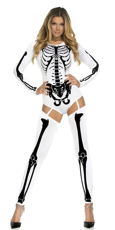 Sexy Monochromatic Bones Skeleton Halloween Costume
