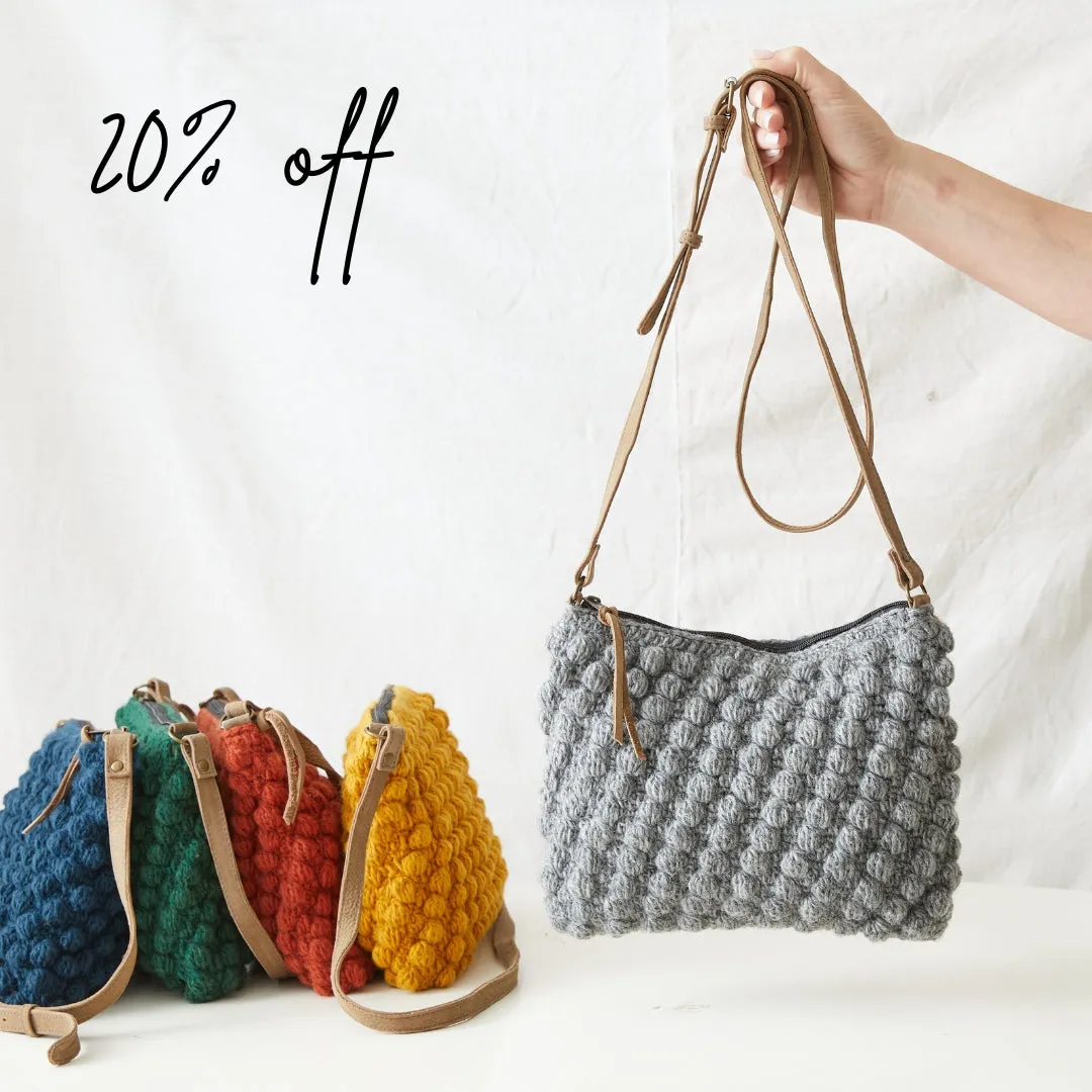 SUMAN Crochet Boho Bobble Cross Body Handbag