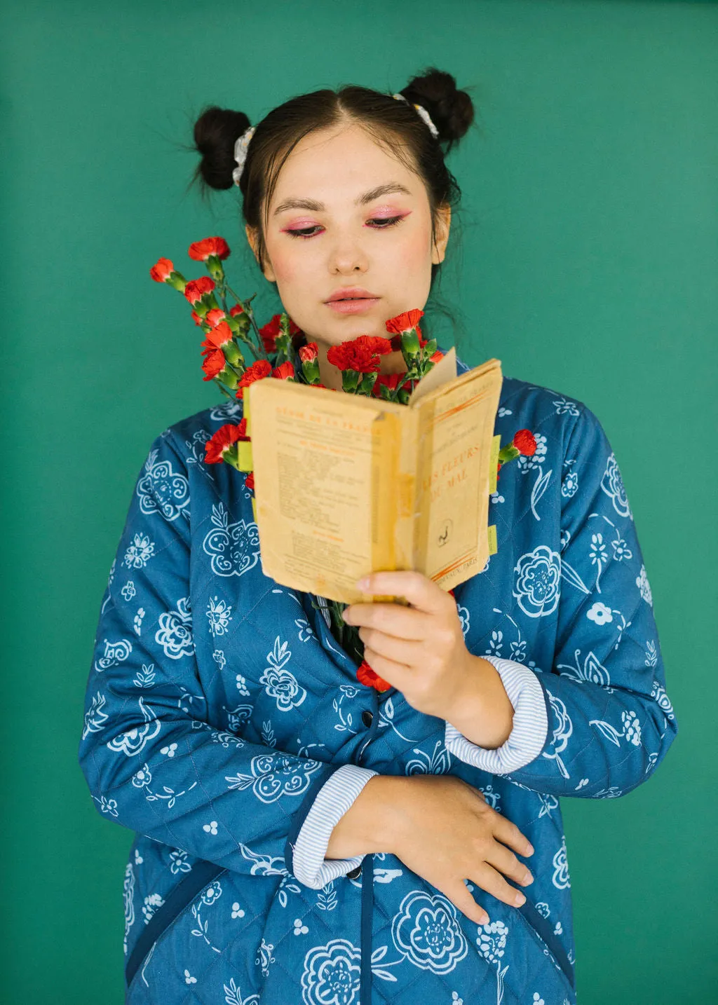 The Beijing Quilted Coat- Green Floral