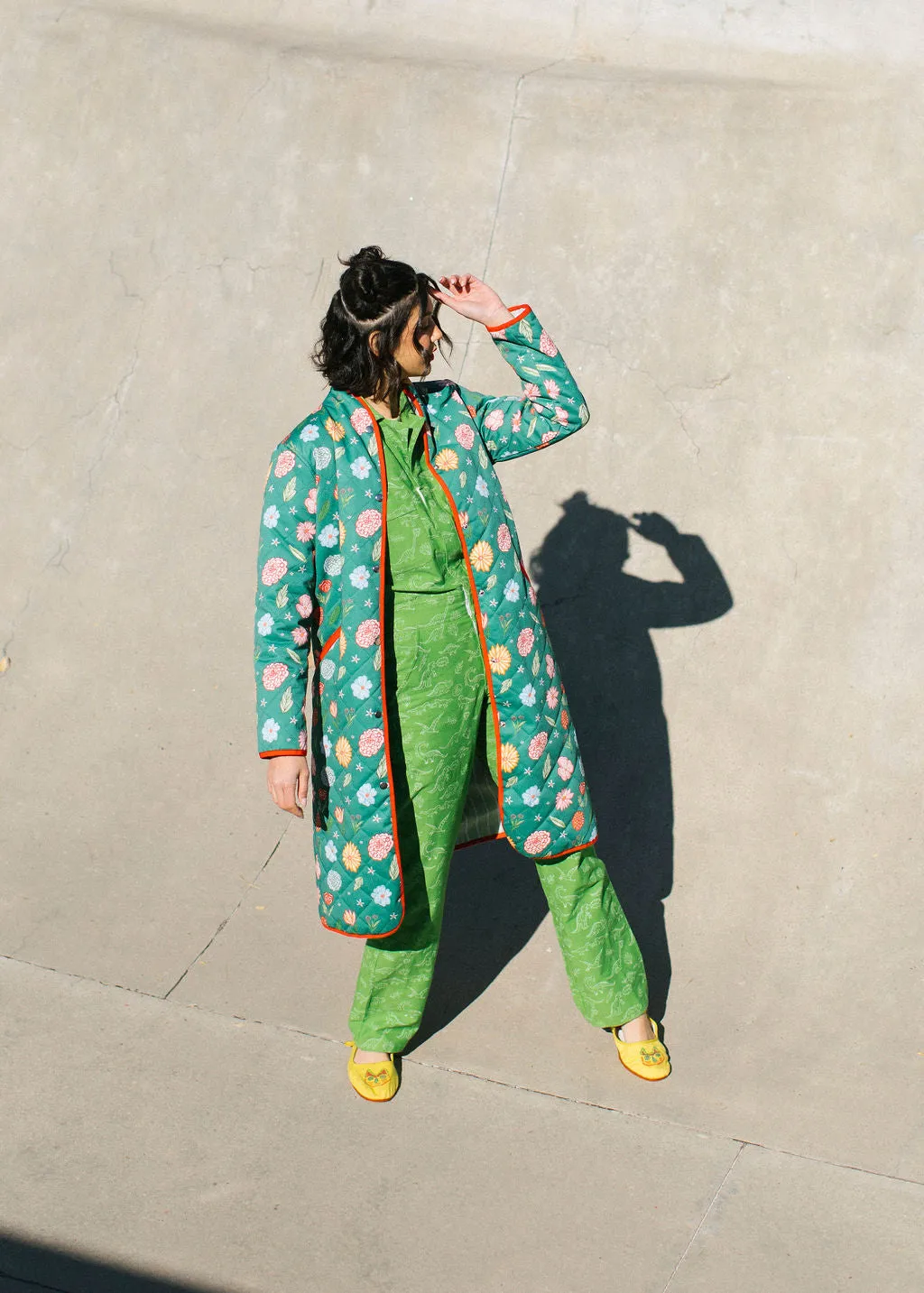 The Beijing Quilted Coat- Green Floral