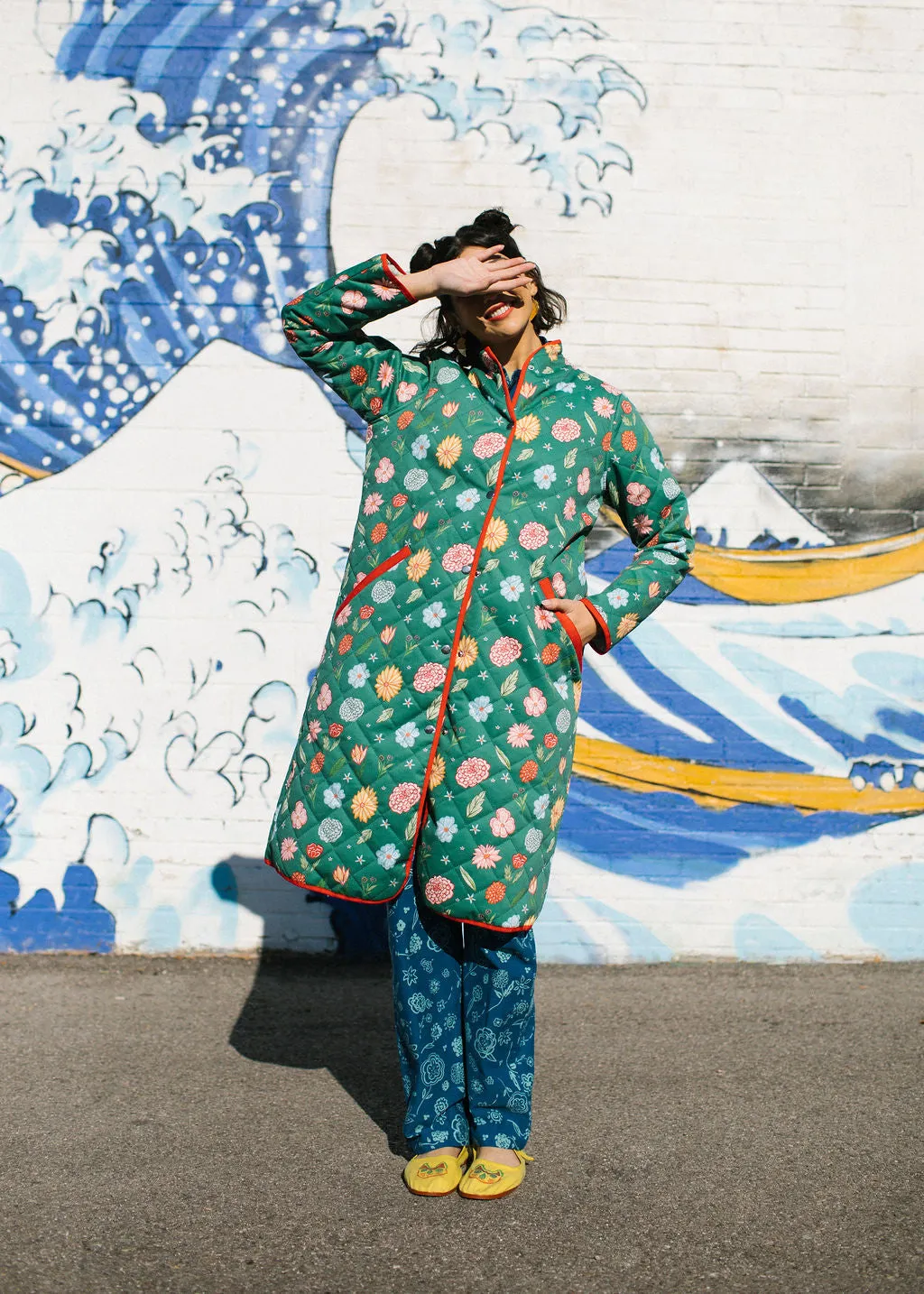 The Beijing Quilted Coat- Green Floral