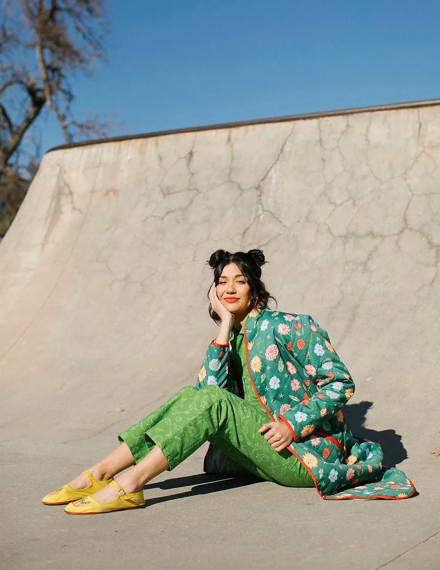 The Beijing Quilted Coat- Green Floral