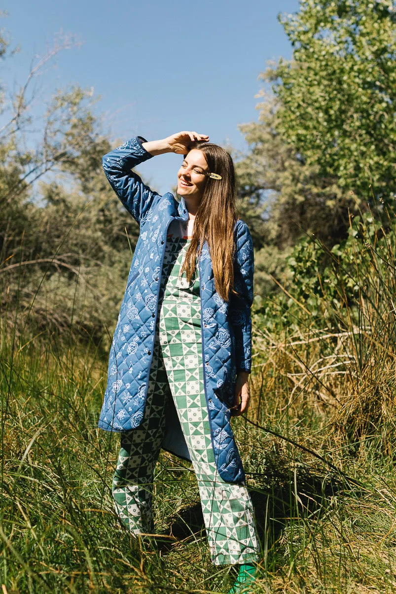 The Beijing Quilted Coat- Green Floral