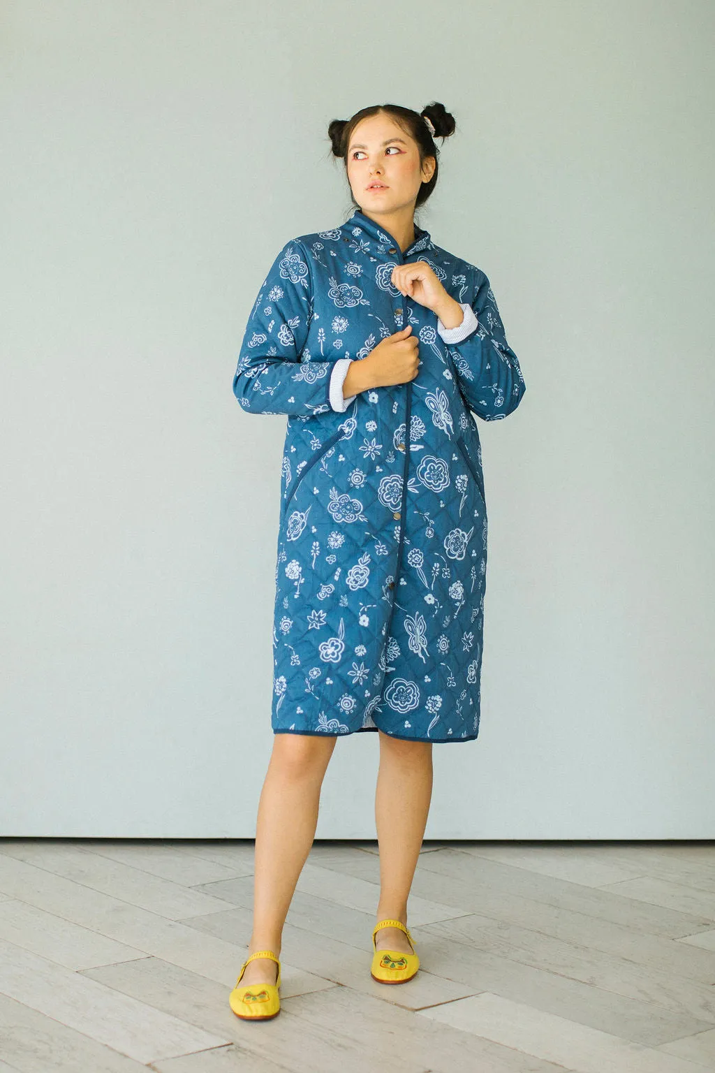 The Beijing Quilted Coat- Green Floral