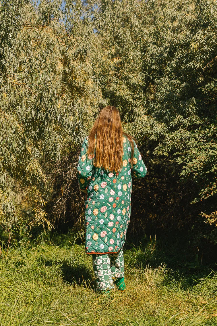 The Beijing Quilted Coat- Green Floral