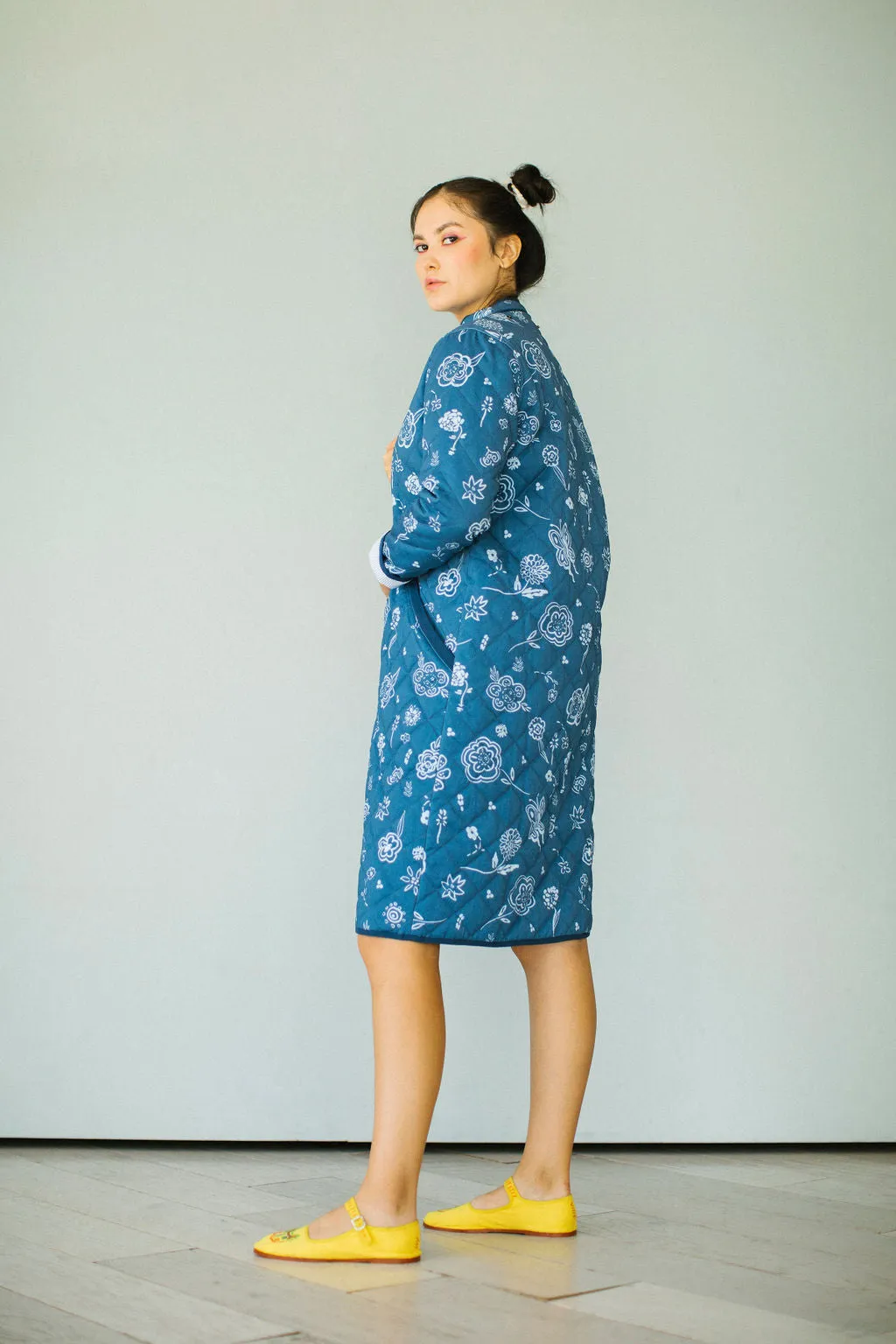 The Beijing Quilted Coat- Green Floral